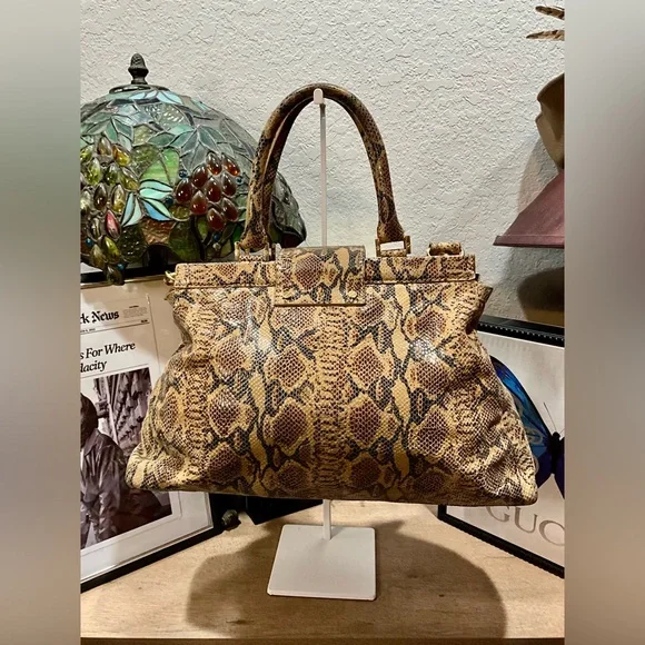 Tory Burch Robinson Snake-Embossed Satchel - Picture 2 of 4